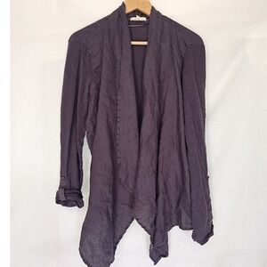 Cambridge Dry Goods Linen Cardigan Open Waterfall Tab‎ Sleeve Gray Purple 12